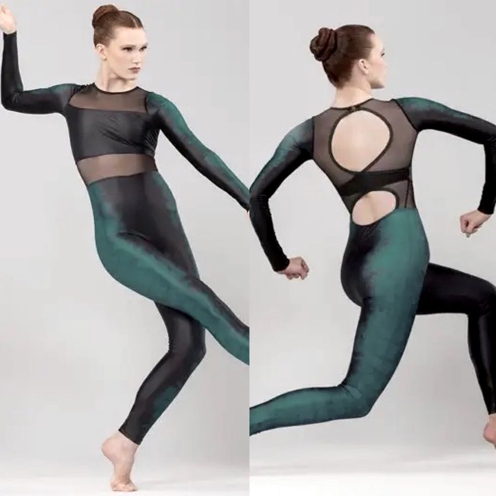 WEISSMAN Elite Dance Costume unitard jumpsuit teal blue Nightlight 14919 XSA LC